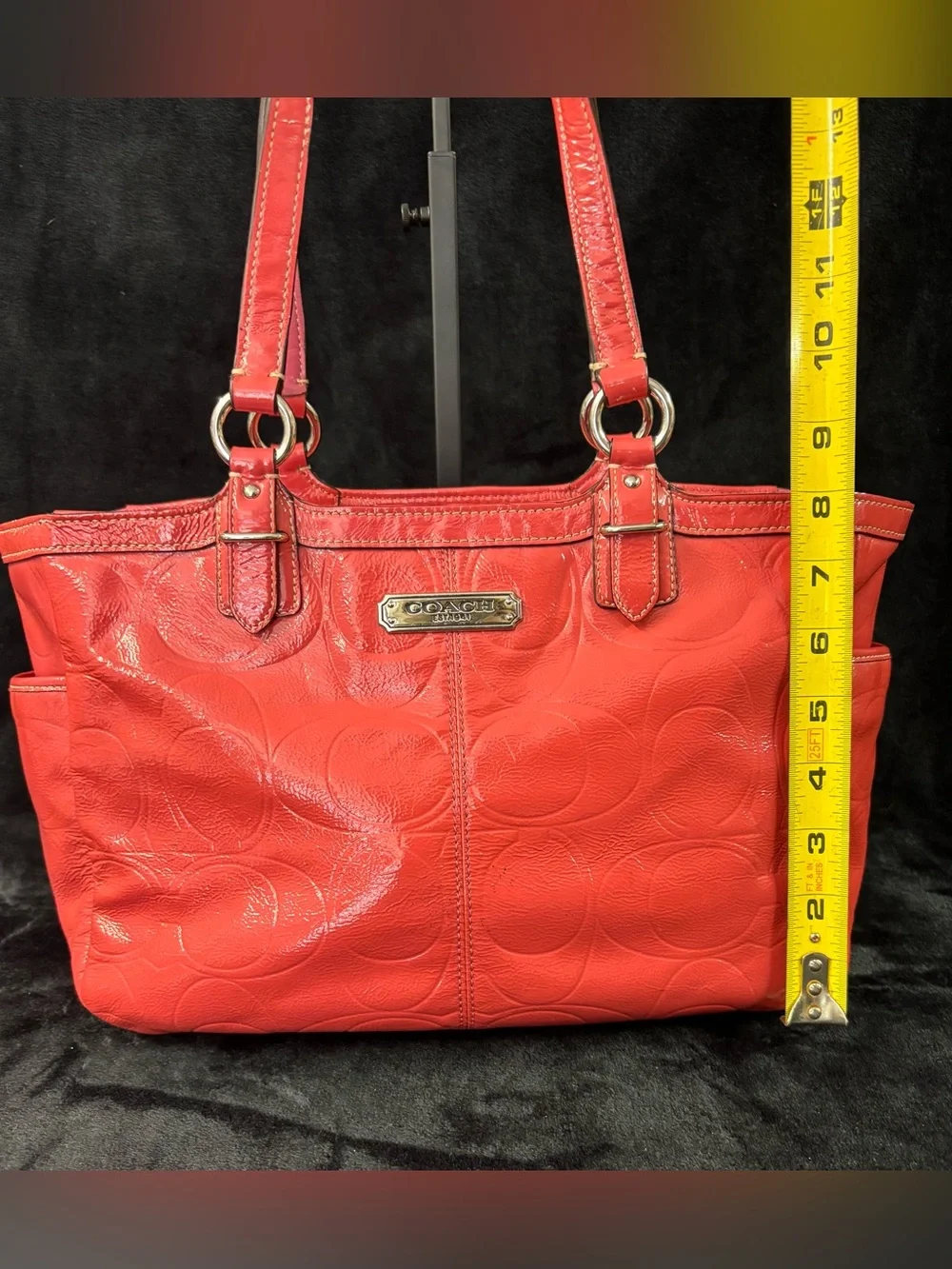 Coach Gallery Tote Coral Pink Signature Embossed Patent Leather F19462